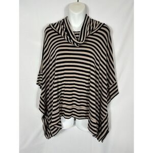 Andrea Jovians Womens Poncho Top Black Brown Stripes Size M Old Money Lagenlook